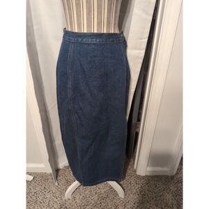 Vtg. Y2K Cristina Denim Jeans Maxi Skirt Side Slit  Criss Cross‎ Back Tie Sz 7/8